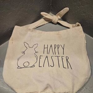 Rae Dunn 'Happy Easter' Canvas Tote Bag with Polka Dot Inner Liner 12"